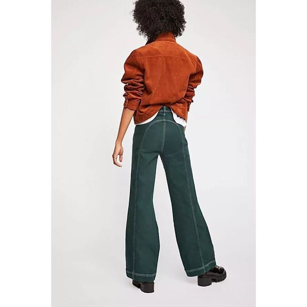 Free People High-Rise Foxy Flare Jeans Green Wide Leg Retro - Picture 14 of 16